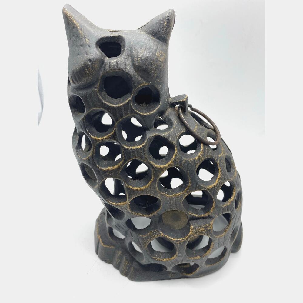 VTG Cast Iron Cat‎ Lantern Japan Cast Iron Pouty Cat Lantern 8.5" tall Vintage - Picture 2 of 9